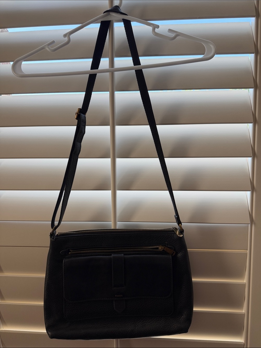 Fossil Black Leather Crossbody with Front Pocket